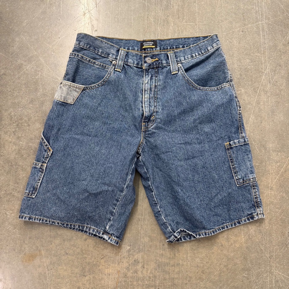 Levi Strauss Signature Workwear Carpenter Denim Shorts Blue Mens W33 Y2K